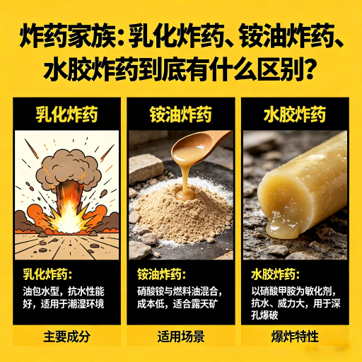 青冈炸药家族：乳化炸药、铵油炸药、水胶炸药到底有什么区别？